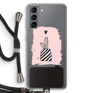 Zwart-wit cactus: Samsung Galaxy S21 Transparant Hoesje met koord