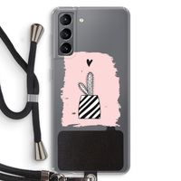 Zwart-wit cactus: Samsung Galaxy S21 Transparant Hoesje met koord