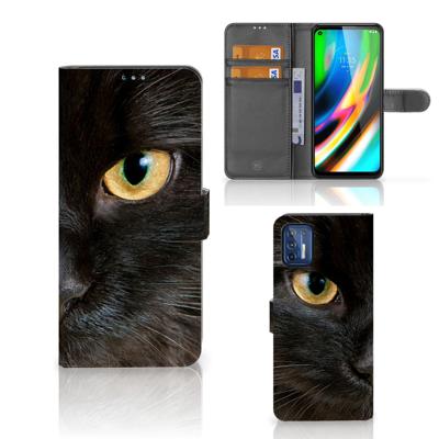 Motorola Moto G9 Plus | Telefoonhoesje | Met pasjeshouder | Zwarte Kat