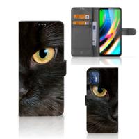 Motorola Moto G9 Plus | Telefoonhoesje | Met pasjeshouder | Zwarte Kat
