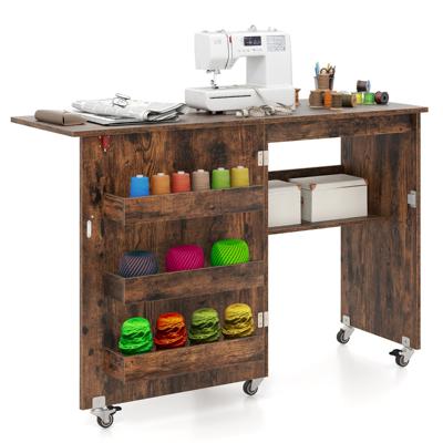 Vouwbare Naaitafel Rollende Knutselstation met Opbergvak 3 Verborgen Containers Mobiele Naaitafel 118,5 x 40 x 79,5 cm Bruin
