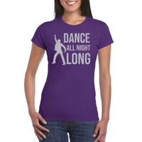 Zilveren muziek t-shirt / shirt Dance all night long paars dames - thumbnail