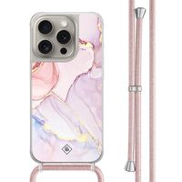 iPhone 15 Pro hoesje met rosegoud koord - Purple sky