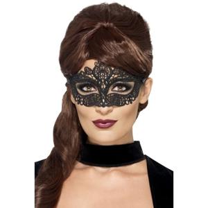 Carnaval verkleed kanten oogmasker voor dames - zwart - geborduurd - met vastzet lint