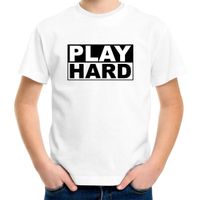 Play hard t-shirt wit voor kinderen - verjaardag cadeau funshirt XL (158-164)  -