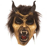 Latex horror masker duivel goud   -
