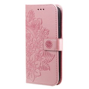 iPhone SE 2022 hoesje - Bookcase - Pasjeshouder - Portemonnee - Bloemenprint - Kunstleer - Rose Goud