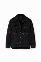 Denim truckerjack met bloemen - BLACK - S