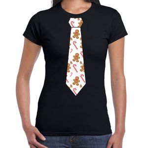 Stropdas Kerst T-shirt gingerbread en zuurstok voor dames zwart