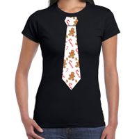 Stropdas Kerst T-shirt gingerbread en zuurstok voor dames zwart