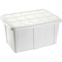 Opslagbox kist van 60 liter met deksel - Wit - kunststof - 63 x 46 x 32 cm - thumbnail
