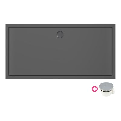 Douchevloer Xenz Mariana Plus | 170x90 cm | Incl.Afvoersifon-Chroom | Acryl | Rechthoekig | Zwart mat