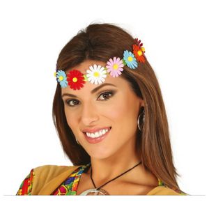 Verkleed haarband met bloemen - gekleurd - meisjes/dames - Hippie/flower Power