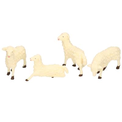 Schapen beeldjes - 4x st - 8 x 6 cm - kunststof - miniatuur dierenbeeldjes