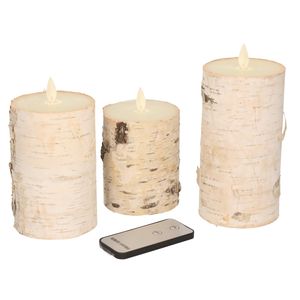 Kaarsen set 3x wit houten LED stompkaarsen met afstandsbediening