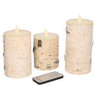 Kaarsen set 3x wit houten LED stompkaarsen met afstandsbediening - thumbnail