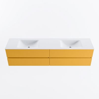 MONDIAZ VICA 200cm badmeubel onderkast Ocher 4 lades. Wastafel CLOUD dubbel zonder kraangat, kleur Talc.