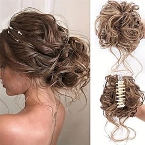 rommelig broodje haarstukken krullend golvend synthetisch haar scrunchies extensions voor vrouwen klauw clip in warrig opgestoken broodje rommelige chignons hair extensions Lightinthebox