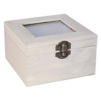 Houten opbergkistje met deksel - grijs - 12 x 12 x 8 cm - Sieraden/spulletjes/sleutels