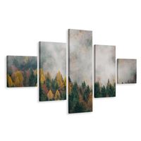 Schilderij - Herfst bos in de lente, 5 luik, premium print, wanddecoratie - thumbnail