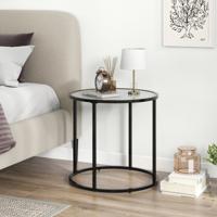 50cm Ronde Glazen Bijzettafel met Metalen Frame en Marmerlook Glazen Blad Moderne Bijzettafel Zwart en Wit