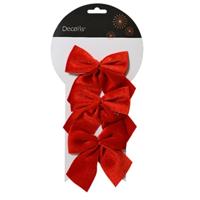Decoratie strikken - 3x - velvet rood - 9 x 10 cm - bruiloft/feest versiering