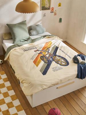 Bedset dekbedovertrek en kussensloop kind BMX zandbeige Bedset dekbedovertrek en kussensloop kind BMX zandbeige