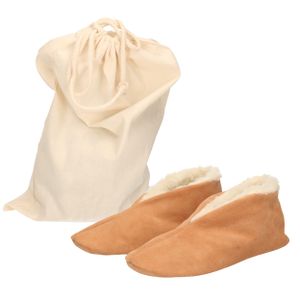 Beige Spaanse kinder sloffen/pantoffels van echt leer/suede maat 32 met opbergzak