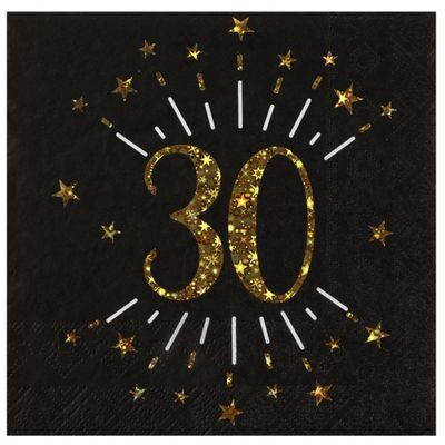 Verjaardag feest servetten leeftijd - 10x - 30 jaar - goud - 33 x 33 cm