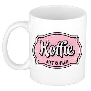 Cadeau koffie mok voor collega - kantoor humor - koffie met suiker - roze - 300 ml