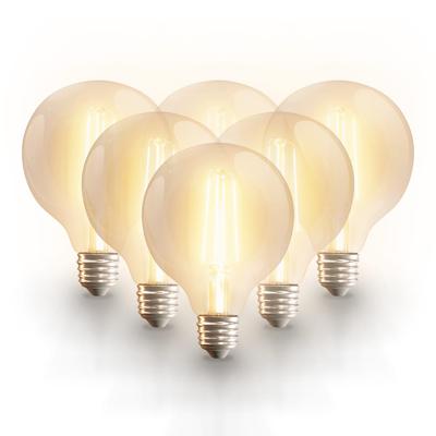 Set van 6 Smart filament lampen - G95 bolvorm - E27 - 7 Watt 806 lumen - CCT White Ambience - Wifi & Bluetooth - Bestuurbaar via app - Google Home, Amazon Alexa en Siri - LED Gloeilamp