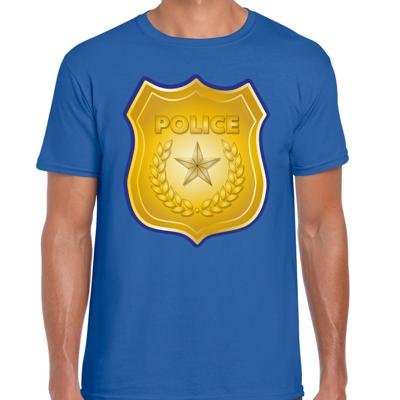 Verkleed T-shirt heren - politie embleem - blauw - Carnaval/themafeest
