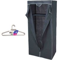 Mobiele opvouwbare kledingkast grijs 75 x 160 cm met 10x kledinghangers taupe - Campingkledingkasten - thumbnail