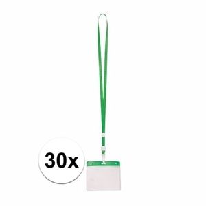 30x Lanyard keycord incl. naamkaartjes houder groen 11,2 x 58 cm   -