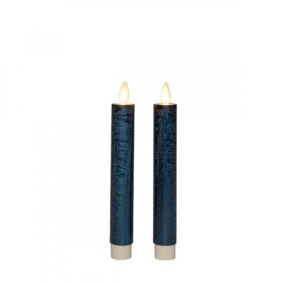 Dinerkaars rustiek wax bewegende vlam 18 cm metallic blauw 2 stuks - Annas collection