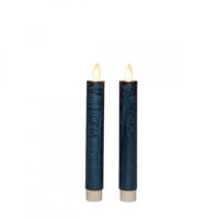 Dinerkaars rustiek wax bewegende vlam 18 cm metallic blauw 2 stuks - Annas collection