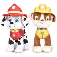 Paw Patrol figuren speelgoed knuffels set van 2x karakters Marshall en Rubble 19 cm - thumbnail