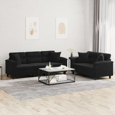 2-delige Loungeset met kussens microvezelstof zwart
