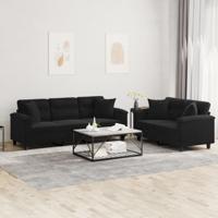 2-delige Loungeset met kussens microvezelstof zwart