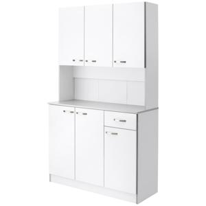 HOMCOM Keukenkast, Buffet met Display, Lades, Werkblad, 101x39x180cm, Wit/Grijs