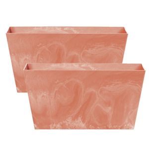 Set van 4x stuks kunststof bloembakken/plantenbakken rechthoek betonlook 40 cm terracotta