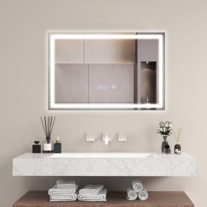 LED Badkamerspiegel 60 x 40 cm Rechthoekige Wandspiegel met Traploze Helderheid 3 Kleurtemperaturen Anticondens Geheugenfunctie
