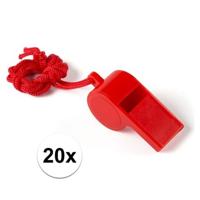 Fluitjes van kunststof - Multipack van 20x stuks - rood - aan koordje - herrie maken - sport Fluitjes van kunststof - Multipack van 20x stuks - rood - aan koordje - herrie maken - sport