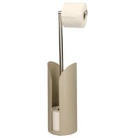 5Five Staande wc/toiletrolhouder met reservoir en flexibele stang - taupe - 59 cm - metaal