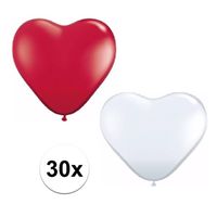 30x huwelijk ballonnen wit / rood hartjes versiering - Ballonnen - thumbnail
