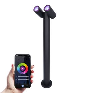 HOFTRONIC™ Aspen double Smart WiFi & Bluetooth LED sokkellamp 60cm - Kantelbaar - incl. 2x GU10 - RGBWW - IP65 - Google Home en Amazon Alexa - Zwart - Buitenlamp geschikt als padverlichting