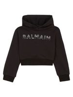 Balmain Kids hoodie à logo brodé de sequins - Noir - thumbnail