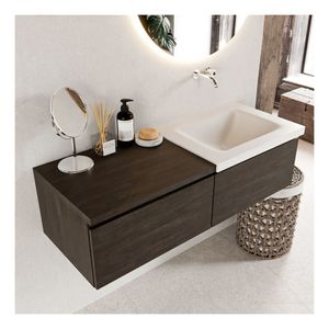 Mondiaz Bukla 120cm badmeubel met module 60 dark brown 2 lades met wastafel rechts zonder kraangat kleur talc