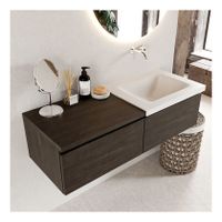 Mondiaz Bukla 120cm badmeubel met module 60 dark brown 2 lades met wastafel rechts zonder kraangat kleur talc Mondiaz Bukla 120cm badmeubel met module 60 dark brown 2 lades met wastafel rechts zonder kraangat kleur talc
