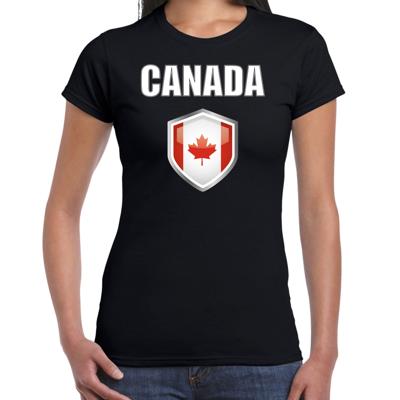 Canada landen supporters t-shirt - zwart - dames - fan kleding - korte mouwen